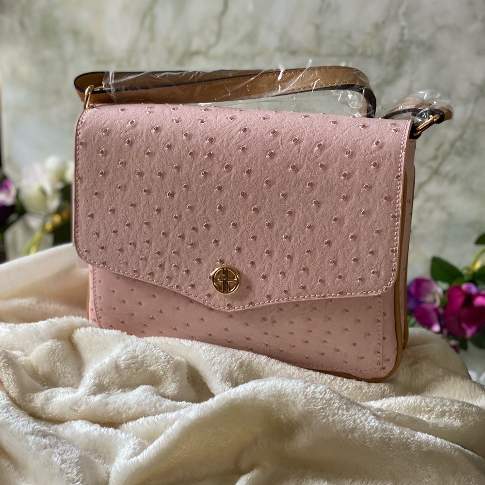 NWT Giani Bernini Ostrich Flap Shoulder Bag